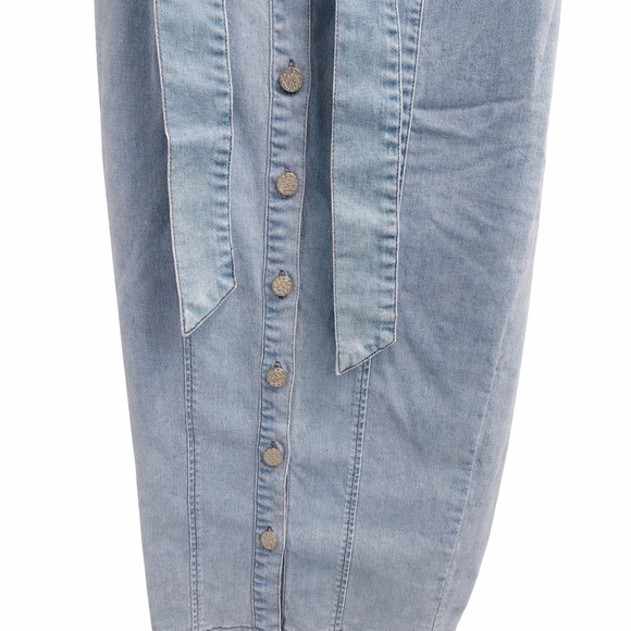 Fashion Nova Washed Denim Maxi Dress Small Button Front Belted Light Wash Chic - Picture 6 of 11